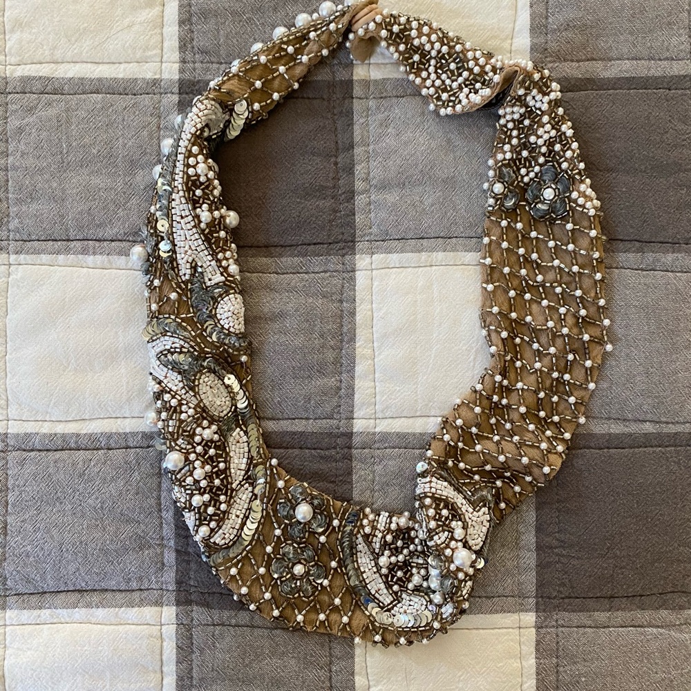 Mignonne Gavigan nude hand beaded scarf necklace